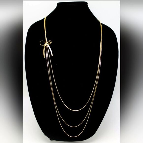 Candies Long Multi Strand Gold Bow Necklace NWT - Picture 1 of 2